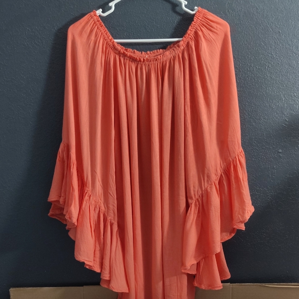By The Sea Coral Ruffle Elegant Sophisticated Vibrant Swim Coverup